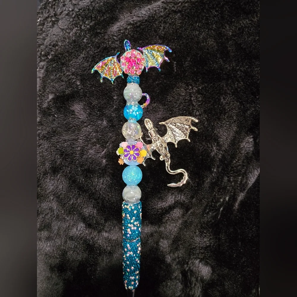 Dragon-Themed Blue and Silver Pen